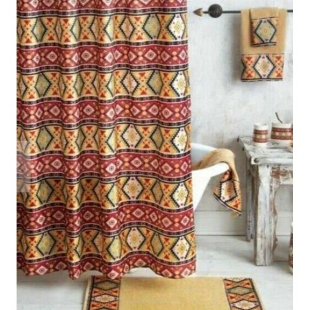 Southwest Rustic Ranch Fabric Shower Curtain Aztec Country Western Bathroom Bath